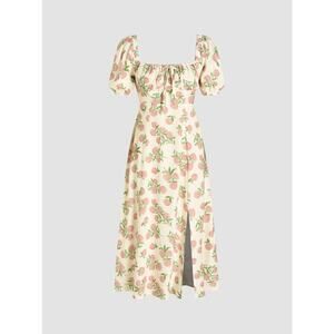 Cider Dress Womens Extra Large White Pink Fruit Milkmaid Whimsy Midi Romantic